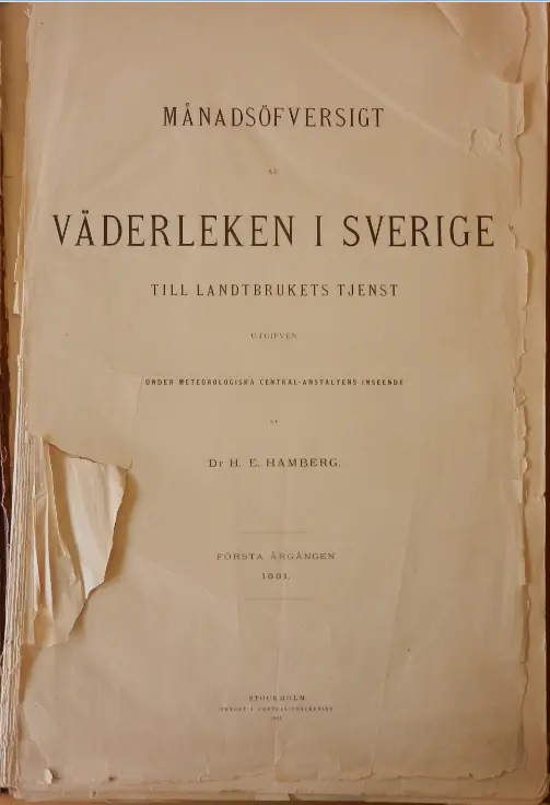 Första årgången av Månadsöfversigt af väderleken i Sverige