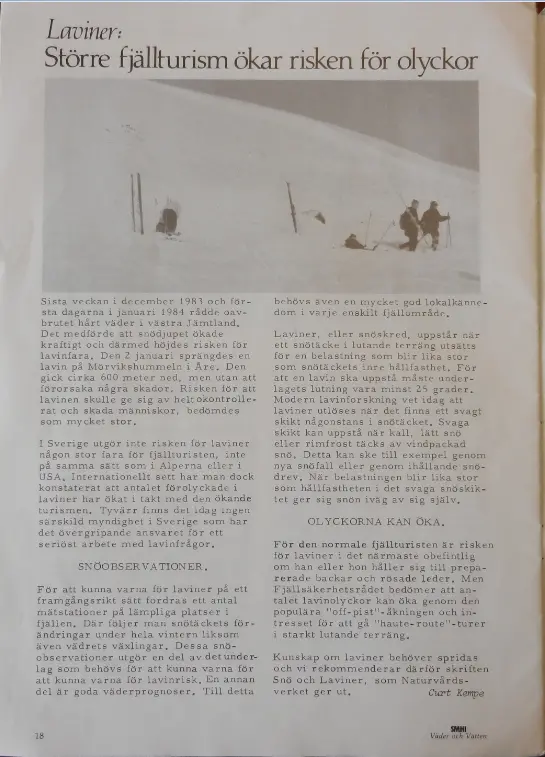 Artikel om laviner i det första numret i januari 1984.
