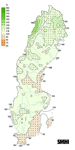 Karta som visar förändring i nederbörd.