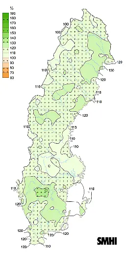 Karta över förändring i nederbörd.