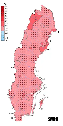 Karta över förändring i temperatur.