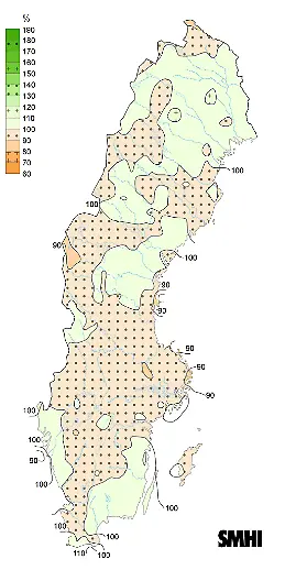 Karta som visar förändring i nederbörd.