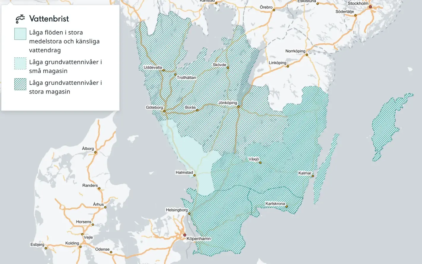 Karta över södra Sverige med markerade län.