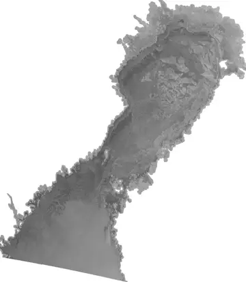Isläget 18 februari. Kyla i mitten av februari gav snabb isläggning. Bottenviken och Norra Kvarken är nu helt islagda och man kan se is som avancerar ner över norra Bottenhavet. SAR-bild, Radarsat.