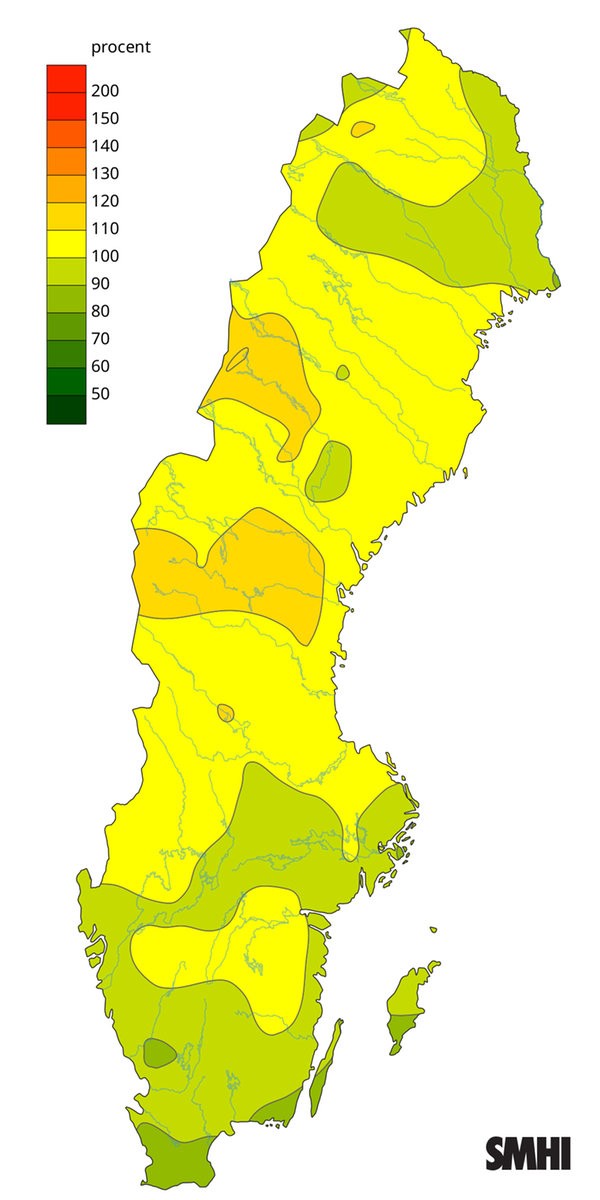 Byvindens avvikelse från det normala (1996-2015) under våren 2026.