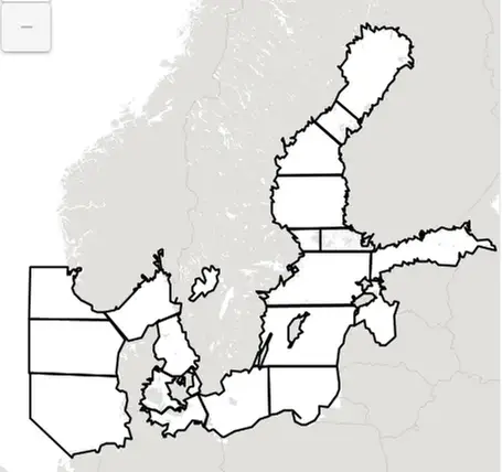 Karta över nuvarande prognosdistrikt för radions väderraporter