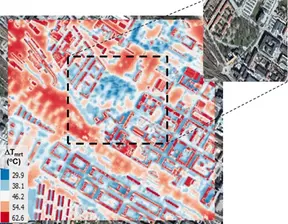 Illustration of mapping showing warmer and cooler places in central Eskilstuna.