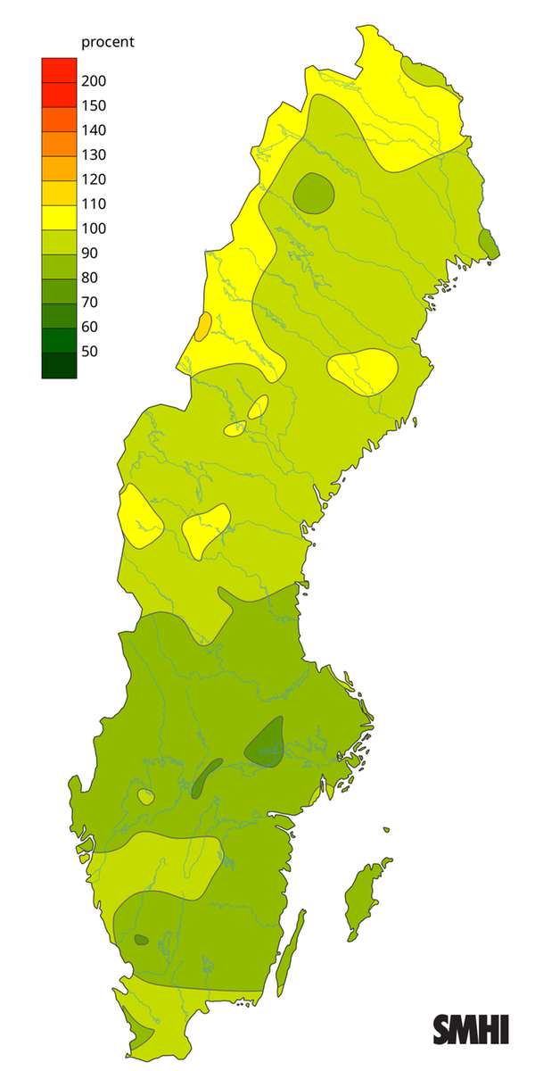 Byvindens avvikelse från det normala (1996-2015) under hösten 2025.