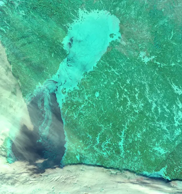 Optisk bild NOAA från 12 februari 2024. Maximal isutbredning isvintern 2023-2024.