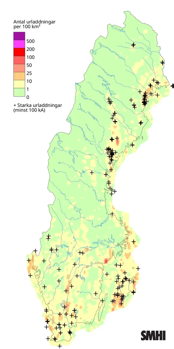 Totalt antal blixtar under september 2025.