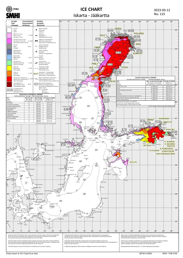 Karta över maximal isutbredning 2022-2023.