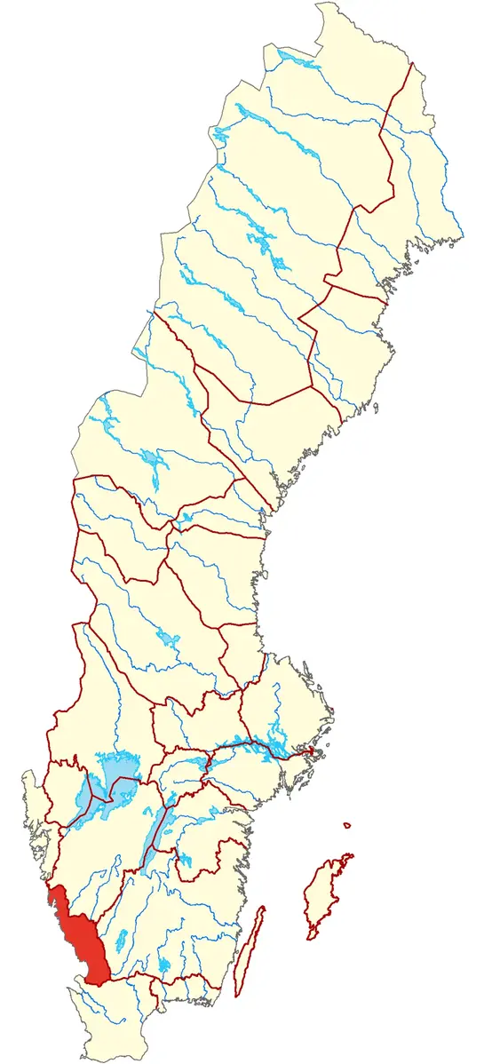Karta över Sverige där Halland är markerad