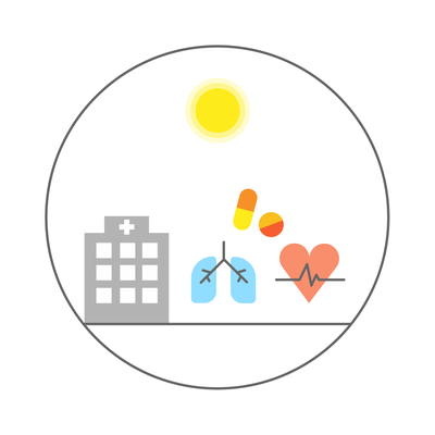 Illustration showing increased care needs during a heatwave.